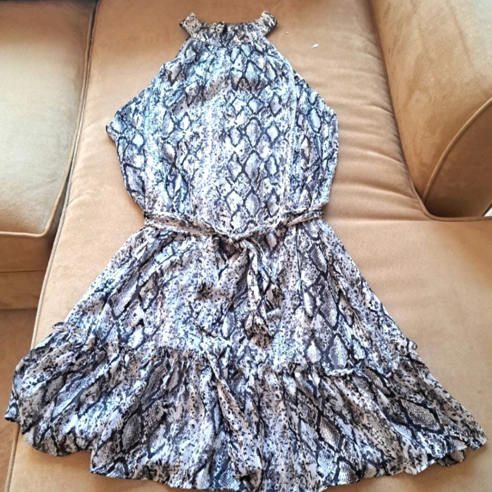 AQUA Snakeskin Print Halter  Mini Dress M EUC